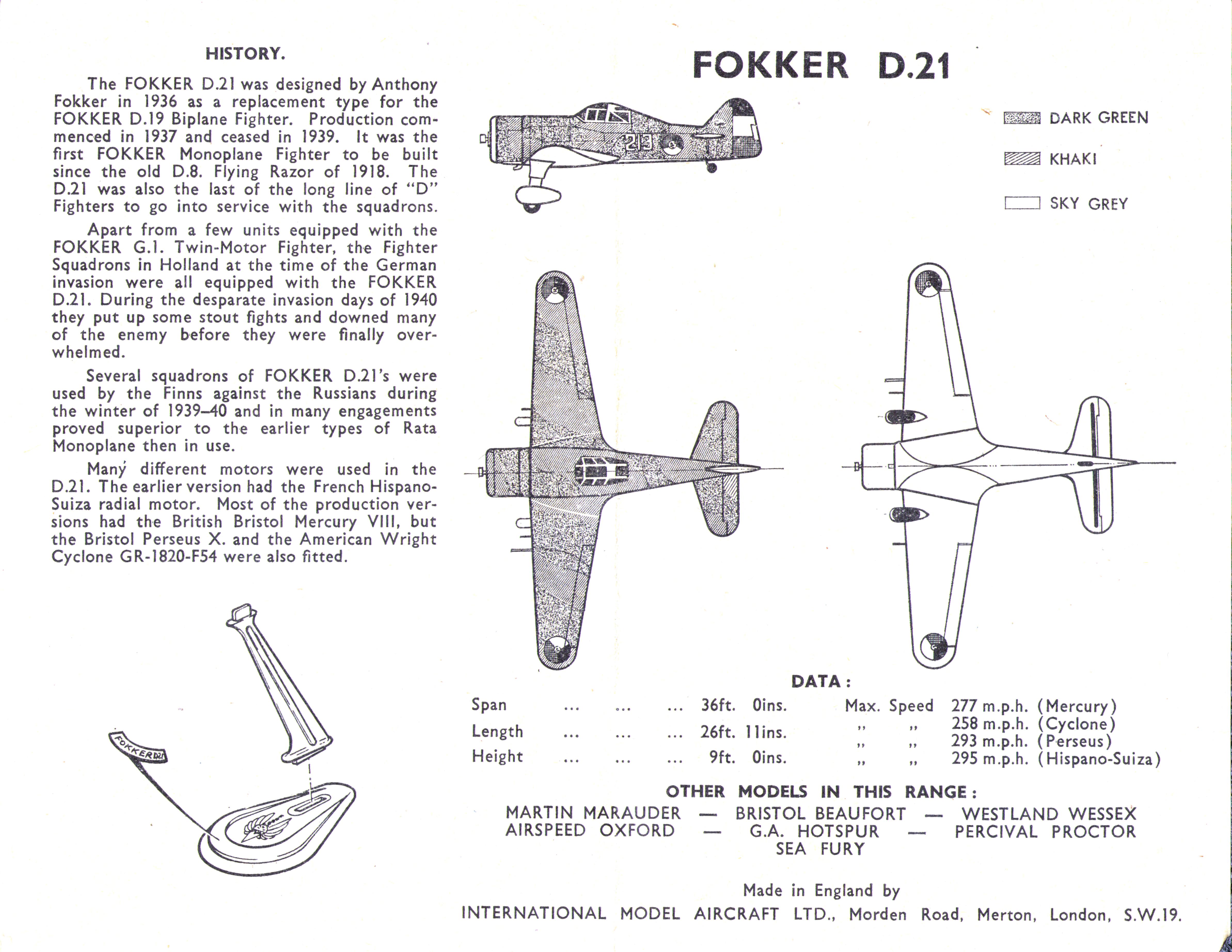 Обратная сторона инструкции FROG Blue series 156P Fokker D21
